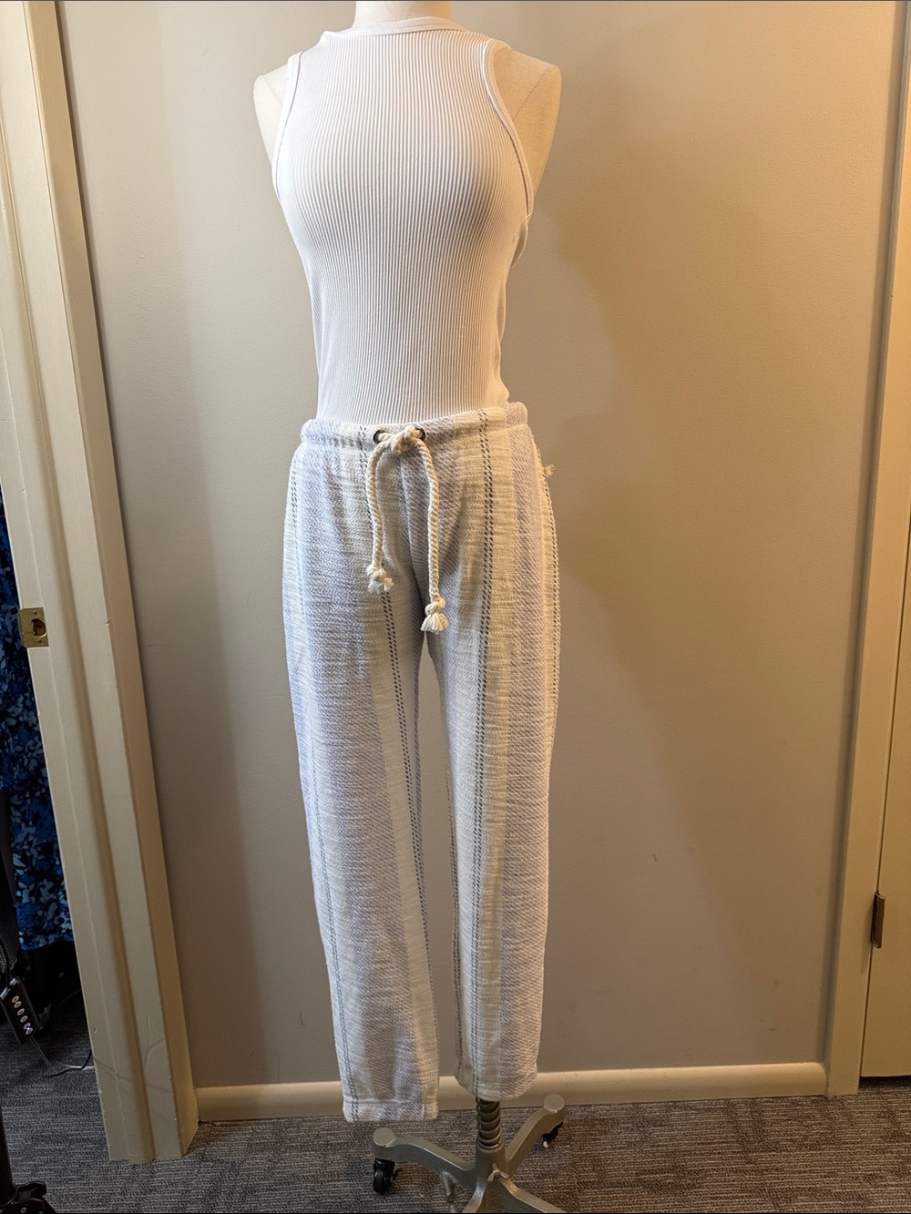Lightweight White Knit Drawstring Pants - Casual Women's Lounge pants